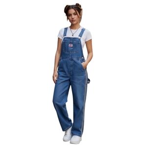 M VTG 90s Revolt Side Stripe Carpenter Denim Jean Overalls Skater